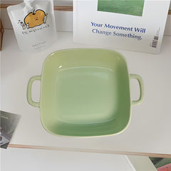 Lemon Tree Green Square Deep Dish Platter – Stylish Ceramic Serveware with Dual Handles