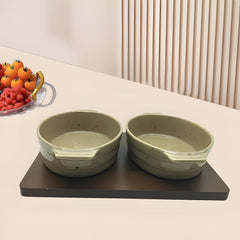Lemon Tree Ceramic 2-Piece Oval Snack Serving Set with Bamboo Base – Stylish & Versatile