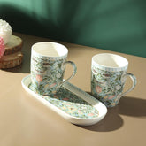 Light Blue 3-Piece Porcelain Tea & Coffee Mug Set with Snack Platter – Elegant Ceramic Gift Set