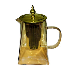 Golden Brown Borosilicate Glass Teapot – 950ml Heat-Resistant Tea Infuser with Stainless Steel Lid & Strainer