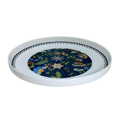 Deep Blue with Orange & Yellow Floral Dinner Plate - Blue Trim