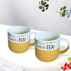 Lemon Tree Mustard 2-Piece Porcelain Tea Mug Set – Elegant Matte Finish Ceramic Cups for Everyday Use