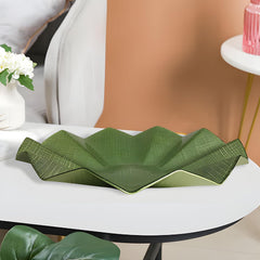 Lemon Tree Green Textured Glass Deep Round Platter with Wavy Rim | Elegant Serving Dish for Home & Dining