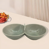 Lemon Tree Grey Ceramic 2-Section Small Partition Bowl – Elegant Serveware for Snacks & Dips