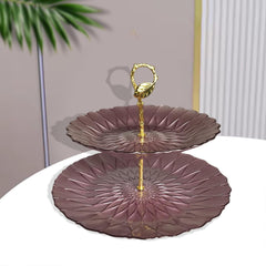 Lemon Tree Purple Pink Textured Glass 2-Tier Platter | Elegant Dual-Tier Serving Stand for Desserts & Snacks