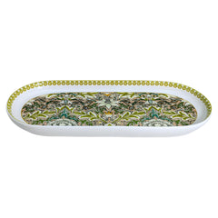 Elegant Sea Green Floral Oval Porcelain Serving Platter with Gold Accents