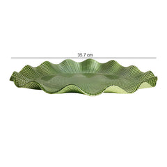 Lemon Tree Green Glass Oval Platter with Wavy Rim | Elegant Textured Serving Tray