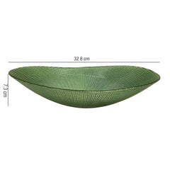 Lemon Tree Green Textured Glass Deep Oval Platter | Stylish Decorative Serving Dish