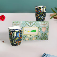 Lemon Tree Dark Blue Ceramic Mug Set – 2-Piece 360 ML Porcelain Tea & Coffee Cups with Stylish Prints