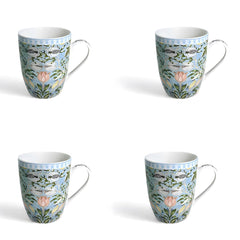 Lemon Tree Light Blue Ceramic Mug Set – 4-Piece 360 ML Fine Porcelain Tea & Coffee Mugs with Elegant Designs