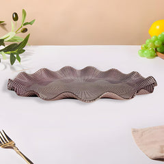 Lemon Tree Purple Pink Glass Oval Platter with Wavy Rim | Elegant Textured Serving Dish