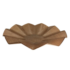 Lemon Tree Brown Textured Glass Platter with Wavy Rim | Elegant Deep Round Serving Dish
