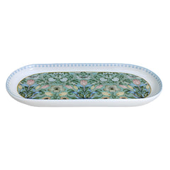 Green & White 9-Inch Fine Porcelain Oval Platter | Elegant Ceramic Serving Tray