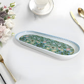 Green & White 9-Inch Fine Porcelain Oval Platter | Elegant Ceramic Serving Tray