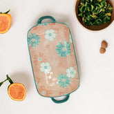 Lemon Tree Pink Ceramic Deep Dish Platter | Elegant Rectangular Serving Platter with Handles | Stylish Snack & Dessert Plate
