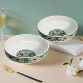 Elegant Blue Floral Porcelain Snack Bowls with Gold Rim - Set of 2