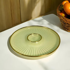 LEMON TREE Green HH0901 Round Ceramic Snack Platter with Gold Rim | 23.5 cm | Stylish Chip & Dip Serving Dish
