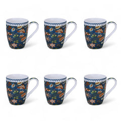 Lemon Tree Dark Blue Ceramic Mug Set – Elegant 6-Piece Fine Porcelain Collection