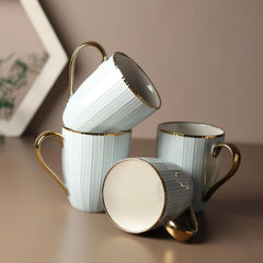 Elegant Earthy Pink Porcelain Mug Set – 4-Piece Tea & Coffee Mugs with Gold Rim & Handle