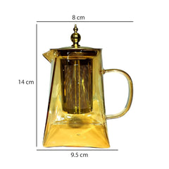 Golden Brown Borosilicate Glass Teapot – 750ml Heat-Resistant Tea Maker with Handle & Stainless Steel Strainer
