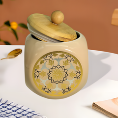 Lemon Tree Peach Ceramic Jar with Airtight Wooden Lid | 1000ml Storage Container for Dry Fruits, Spices & Snacks