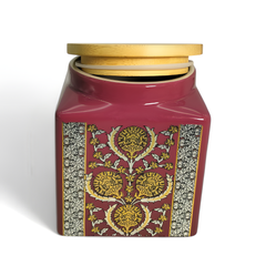 Lemon Tree Pink Ceramic Jar – 1000ml | Airtight Wooden Lid Storage Container | Perfect for Tea, Coffee, Sugar & Dry Snacks