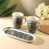 Dark Blue 3-Piece Ceramic Tea & Coffee Mug Set with Snack Platter – Premium Porcelain Gift Set