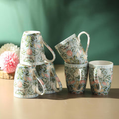 Lemon Tree Light Blue Ceramic Mug Set – 6-Piece Fine Porcelain Tea & Coffee Cups