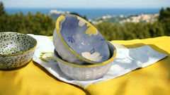 Lemon Tree 2-Piece Blue Floral Ceramic Dip & Nut Bowl Set – 4-Inch, Microwave & Dishwasher Safe