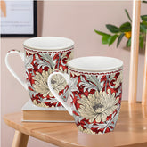 Lemon Tree Red Fine Porcelain Mug Set – 2-Piece 360 ML Stylish Ceramic Tea & Coffee Cups with Elegant Prints