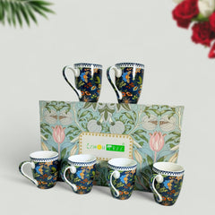 Lemon Tree Dark Blue Ceramic Mug Set – Elegant 6-Piece Fine Porcelain Collection