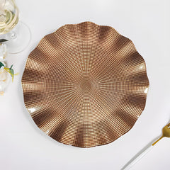 Lemon Tree Brown Glass Flat Round Platter with Wavy Rim | Elegant Textured Serving Dish for Snacks & Desserts