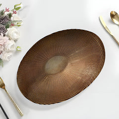 Lemon Tree Brown Glass Deep Oval Platter | Elegant Textured Serving Bowl for Dining & Décor