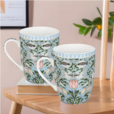 Lemon Tree Light Blue Ceramic Mug Set – 2-Piece 350 ML Fine Porcelain Tea & Coffee Cups with Elegant Floral Print
