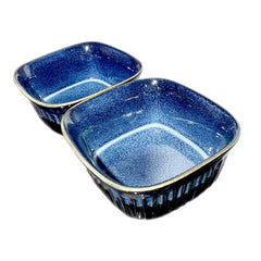 Lemon Tree Square Ceramic Serving Bowls – 500ml (Set of 2) | Blue Stoneware Snack & Soup Bowls | Durable, Microwave & Dishwasher Safe