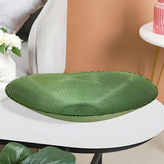 Lemon Tree Green Textured Glass Deep Oval Platter | Stylish Decorative Serving Dish