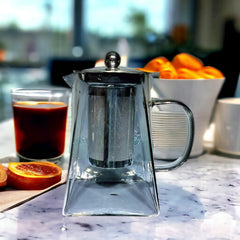 950ml Smoke Black Borosilicate Glass Teapot – Heat-Resistant Tea Maker with Handle & Stainless Steel Infuser