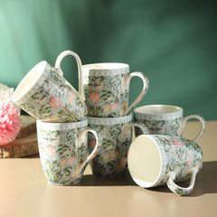 Lemon Tree Light Blue Ceramic Mug Set – 6-Piece Fine Porcelain Tea & Coffee Cups