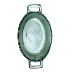 Lemon Tree Green Ceramic Stoneware Serving Bowl | 400ml Oval Dish with Handle | Elegant & Durable Microwave-Safe Tableware