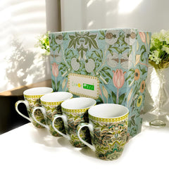 Lemon Tree Peach Ceramic Mug Set – 4-Piece 360 ML Fine Porcelain Tea & Coffee Mugs with Elegant Prints
