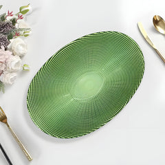 Lemon Tree Green Textured Glass Deep Oval Platter | Stylish Decorative Serving Dish