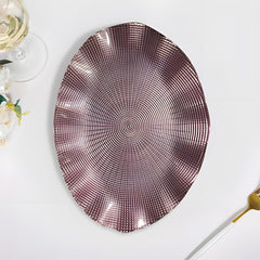 Lemon Tree Purple Pink Glass Oval Platter with Wavy Rim | Elegant Textured Serving Dish