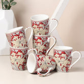 Lemon Tree Red 6-Piece Ceramic Mug Set – Elegant Fine Porcelain Tea & Coffee Cups