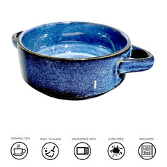 Lemon Tree Blue Ceramic Serving Bowl with Handles | 500ml Stoneware Bowl for Snacks & Starters | Oven, Microwave & Dishwasher Safe