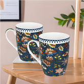 Lemon Tree Dark Blue Ceramic Mug Set – 2-Piece 360 ML Porcelain Tea & Coffee Cups with Stylish Prints
