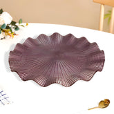 Lemon Tree Purple Pink Glass Platter with Wavy Rim | Elegant Round Serving Dish for Snacks & Desserts