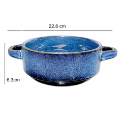 Lemon Tree Blue Ceramic Serving Bowl with Handles | 500ml Stoneware Bowl for Snacks & Starters | Oven, Microwave & Dishwasher Safe