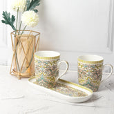 Peach 3-Piece Porcelain Tea & Coffee Mug Set with Matching Snack Platter – Elegant Ceramic Gift Set