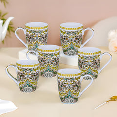 Lemon Tree Peach Ceramic Mug Set – 6-Piece Elegant Fine Porcelain Tea & Coffee Cups