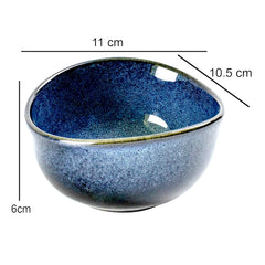Lemon Tree Set of 4 Stoneware Katori Bowls (250ml) | Elegant Blue Snack & Serving Bowls | Microwave & Dishwasher Safe